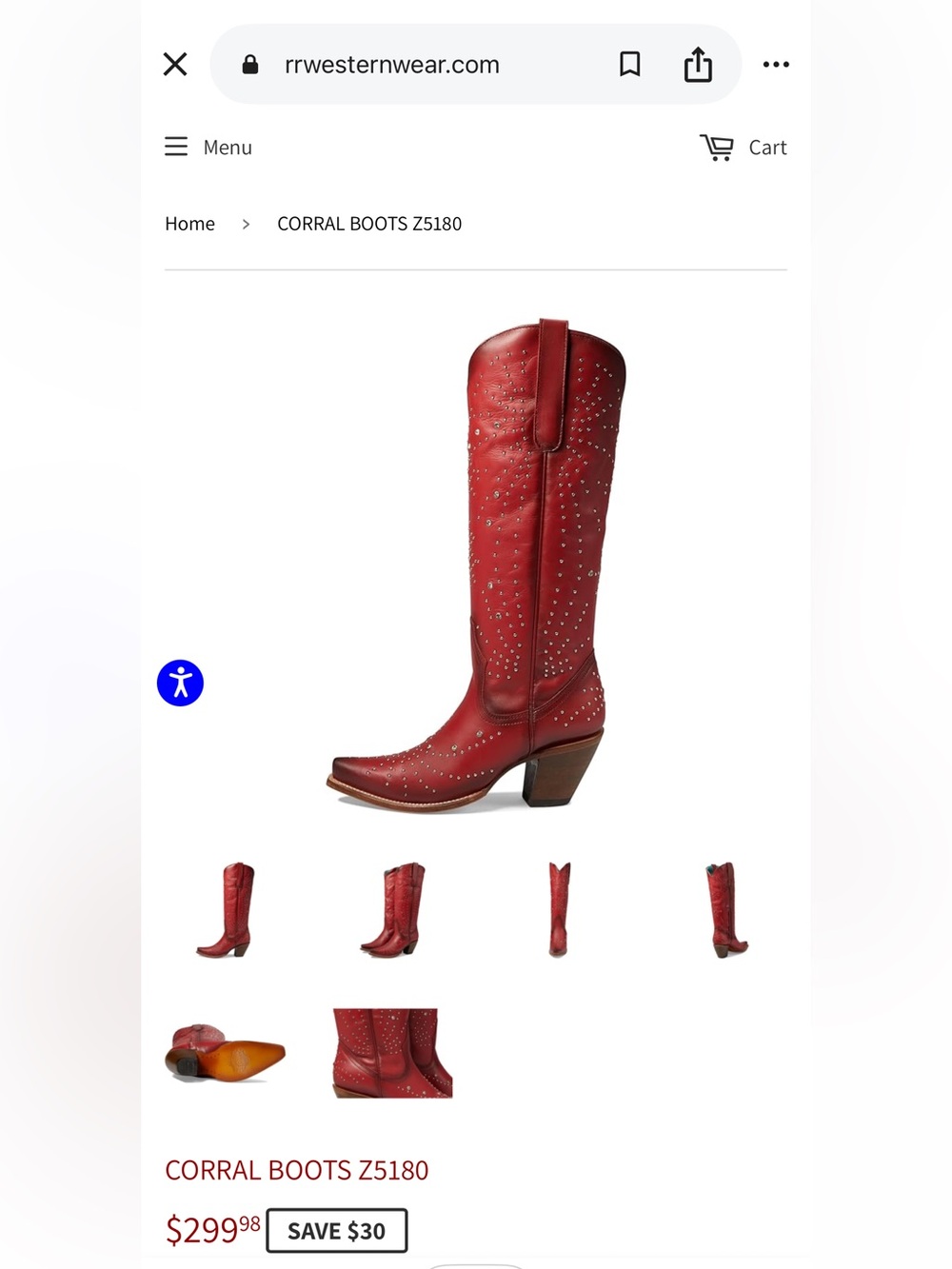 Corral Red Studded Tall Western Boots Sz 7 Snip Toe Side Zip NWT - Picture 3 of 16